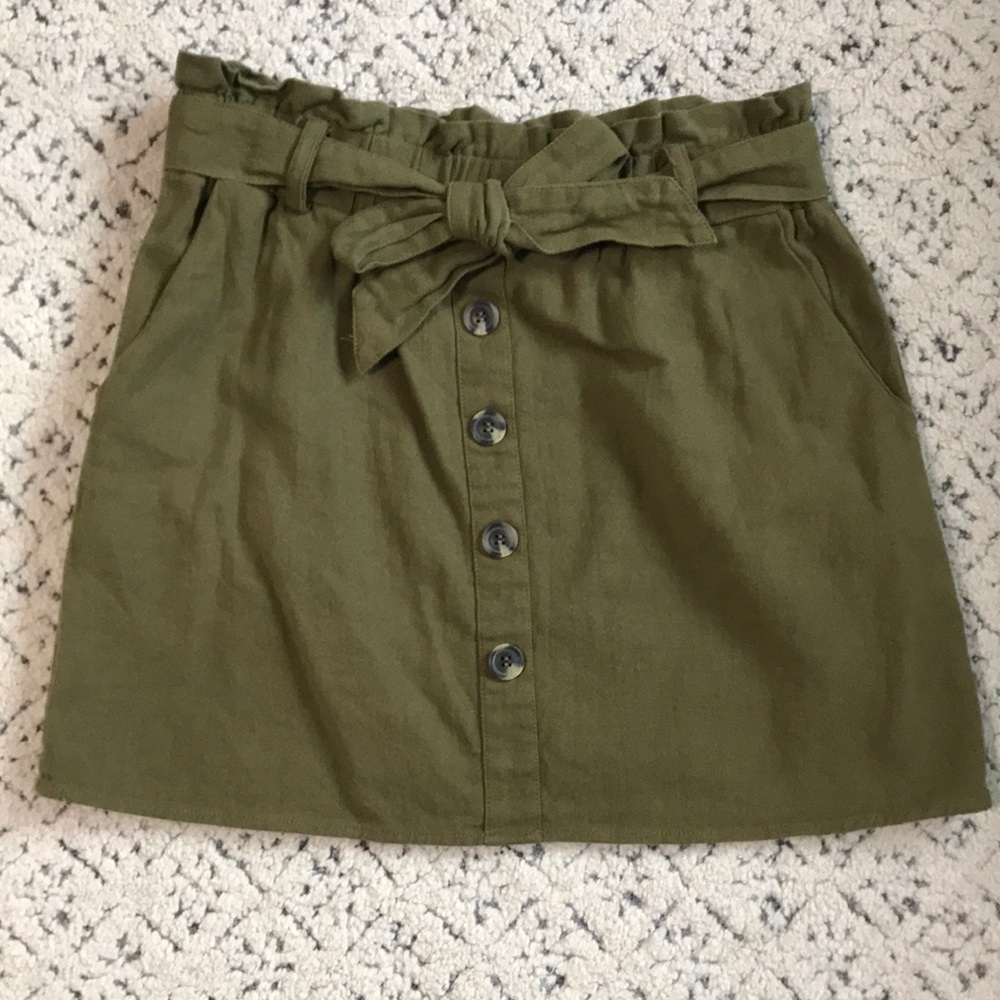 Olive Green Paper Bag waist mini Skirt HYFVE